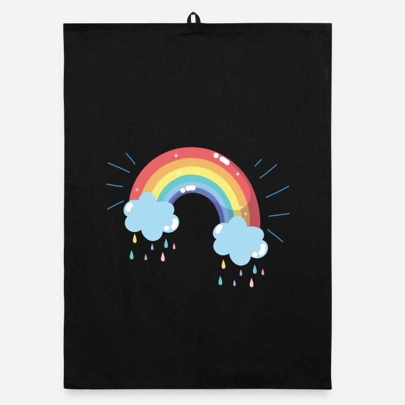 Pastel Rainbow Raincloud Arc - Organic dish towel - black