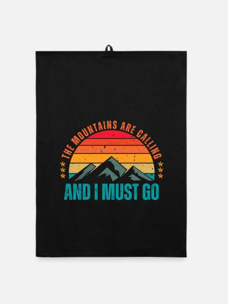 The mountains are calling And I MUST GO - Organic dish towel - black - Front