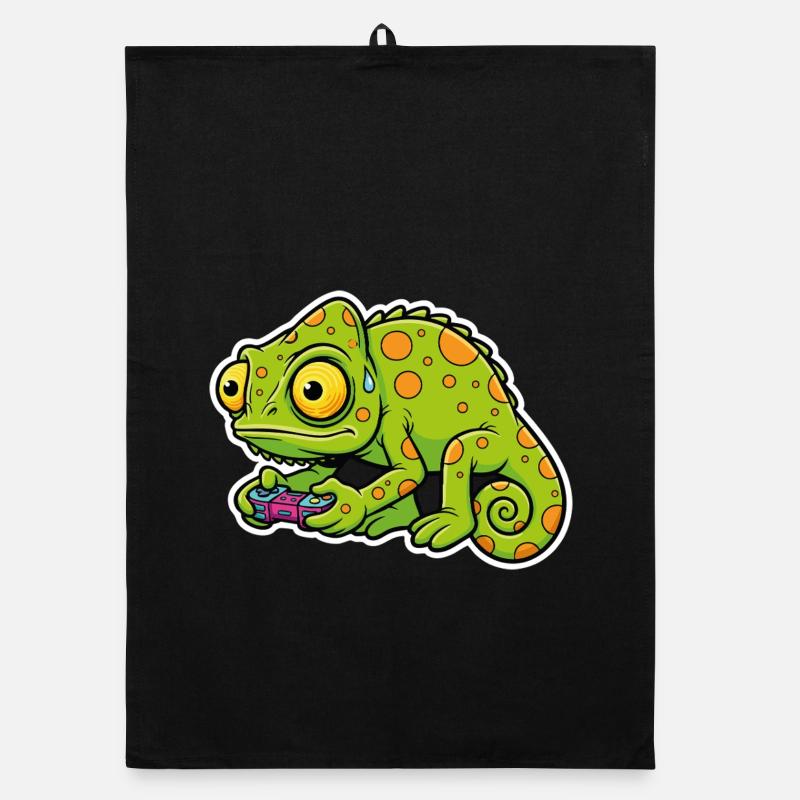 Chameleon Gamer Controller Video Games Mascot Organic dish towel