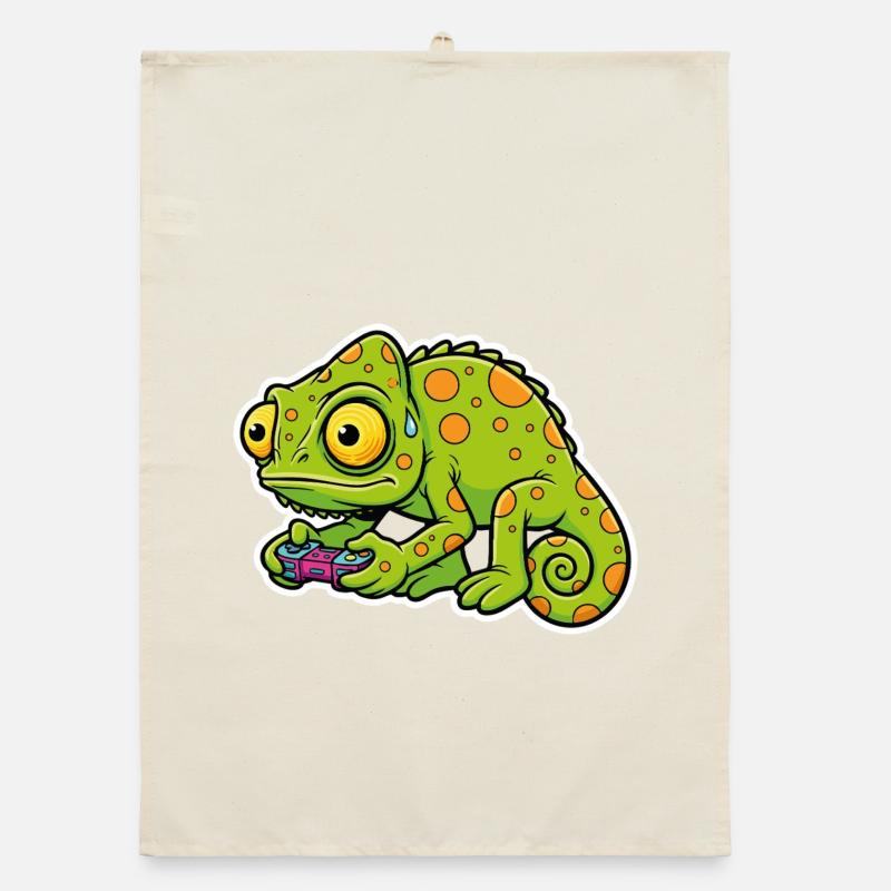 Chameleon Gamer Controller Video Games Mascot Organic dish towel