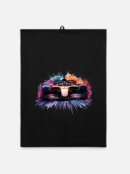 F1 Formula  One Racing Car Painting Print - Torchon bio - noir - Devant