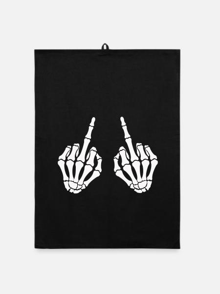 skull-hand_mittelfinger_2 - Organic Geschirrtuch - Schwarz - Vorne