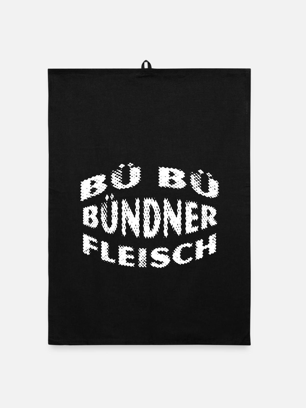 Bündnerfleisch - Kultspruch Schweiz - Organic Geschirrtuch - Schwarz - Vorne