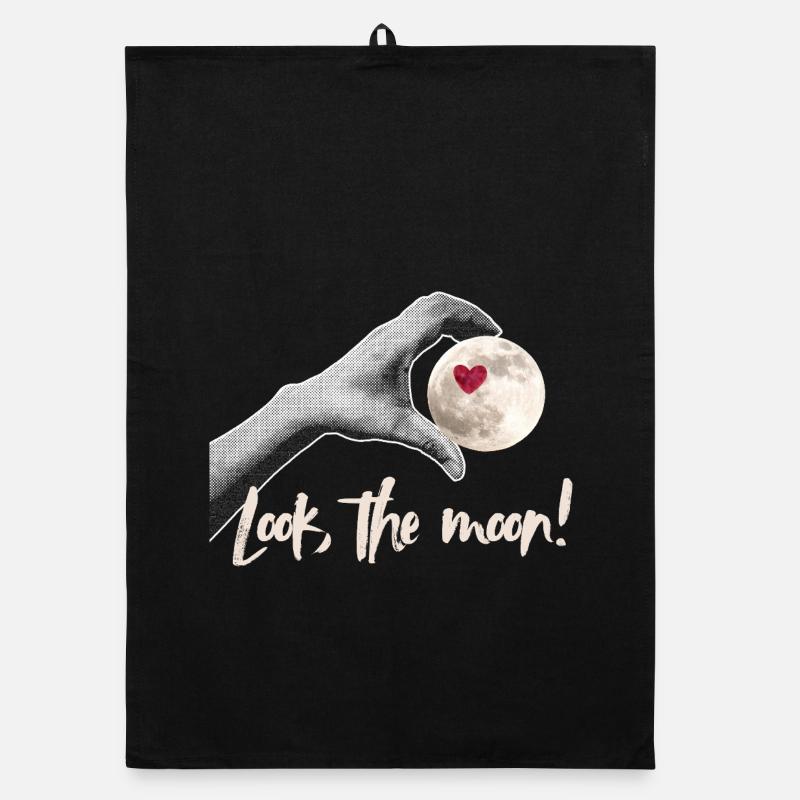 Look the moon! Moonlover Design - Organic Geschirrtuch - Schwarz