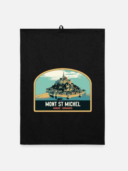 Panorama-Illustration des Mont Saint Michel - Organic Geschirrtuch - Schwarz - Vorne