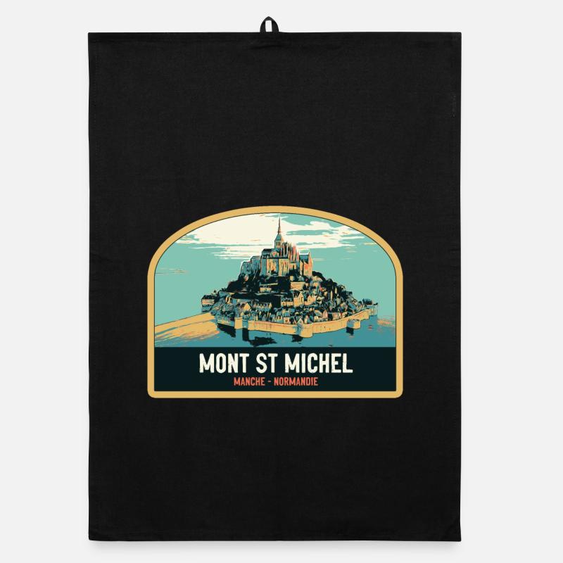 Panoramic illustration of Mont Saint Michel Organic dish towel