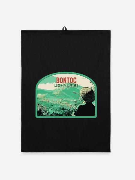 Bontoc et ses Rizières en Terrasses, Philippines - Torchon bio - noir - Devant