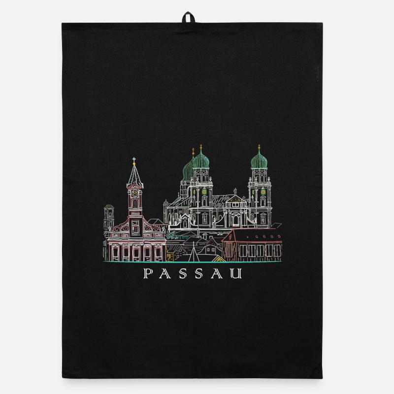 Passau Danube View, Bavaria, Germany, Drawing Organic dish towel