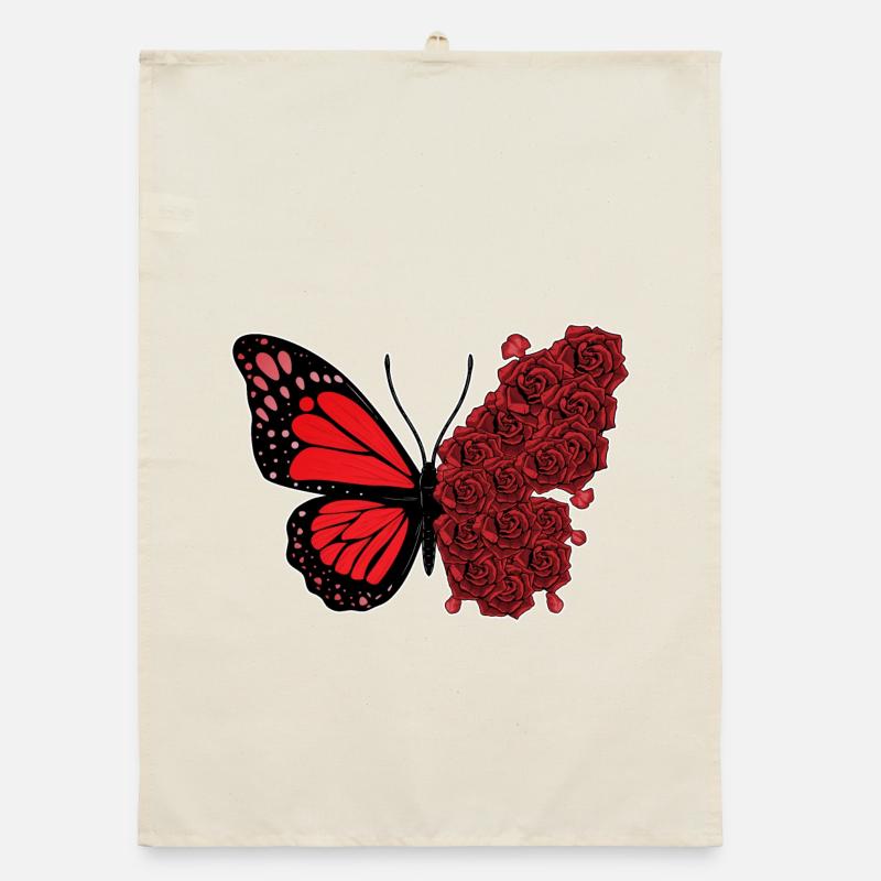 Fleurs de roses papillon Torchon bio
