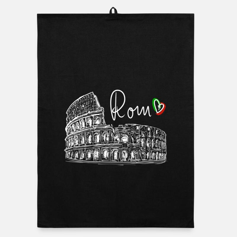 Colisée Rome dessiné à la main blanc sur noir Torchon bio