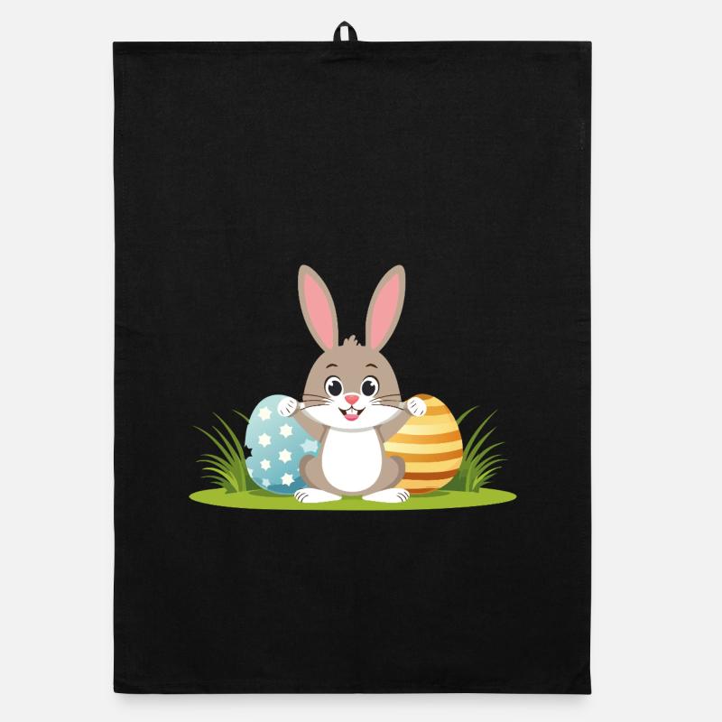 Happy Easter bunny with colorful Easter eggs Organic dish towel
