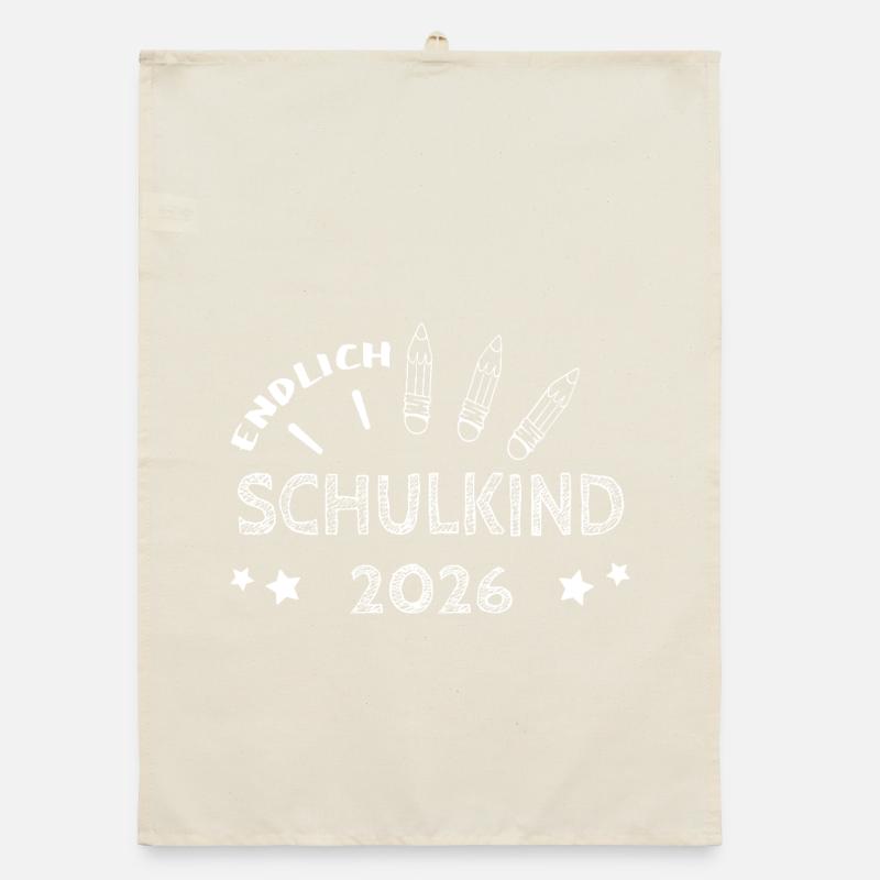 Endlich Schulkind 2026 Kreideschrift Einschulung Organic Geschirrtuch