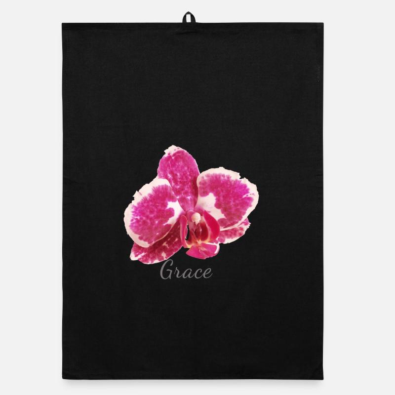 Bordeaux Orchidee Makro – Anmut und Eleganz - Organic Geschirrtuch - Schwarz