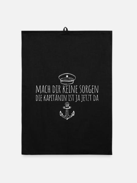 Kapitänin ist ja jetzt da Seglerin - Organic Geschirrtuch - Schwarz - Vorne