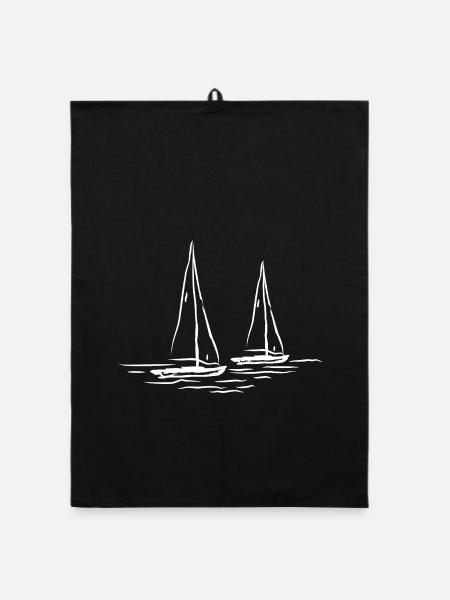 Segelboote Segelboot Segler - Organic Geschirrtuch - Schwarz - Vorne