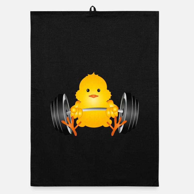 Bodybuilder chick with dumbbell during workout Organic dish towel