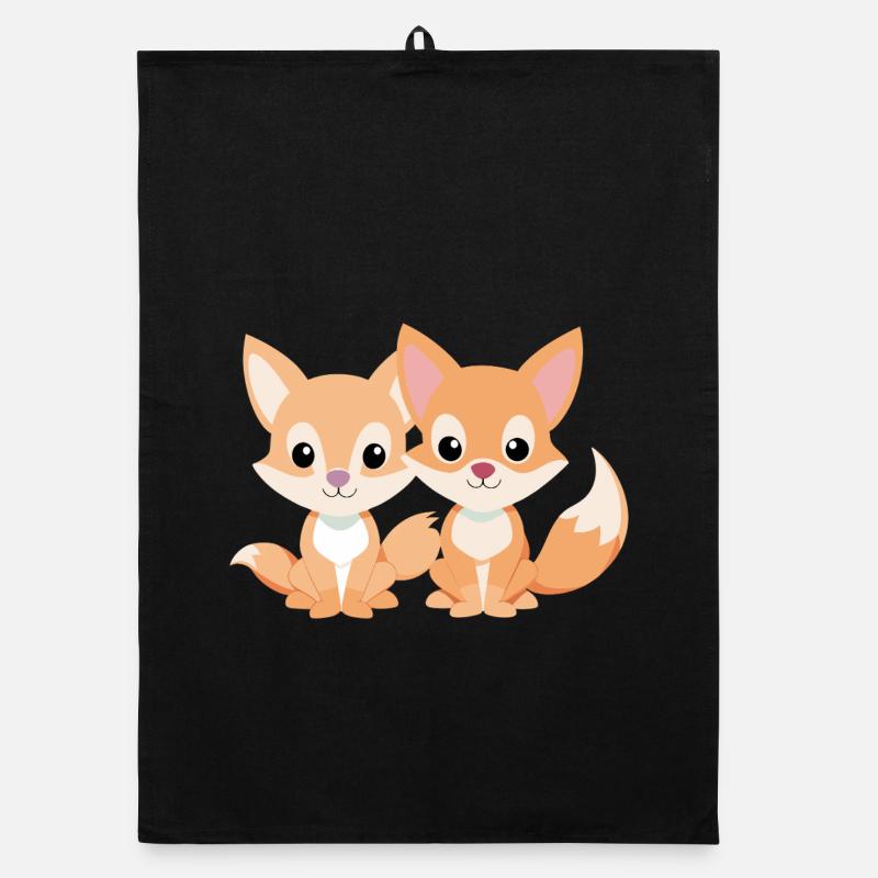 Deux petits renards amis complices Torchon bio