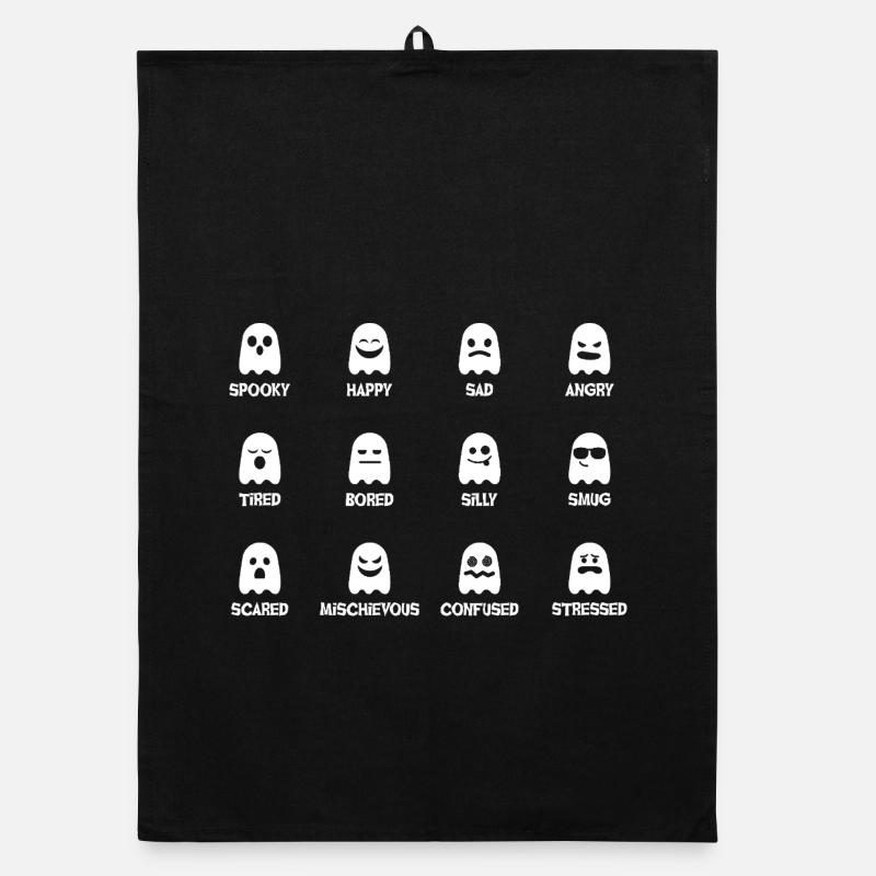 Ghost faces with varying moods Organic dish towel