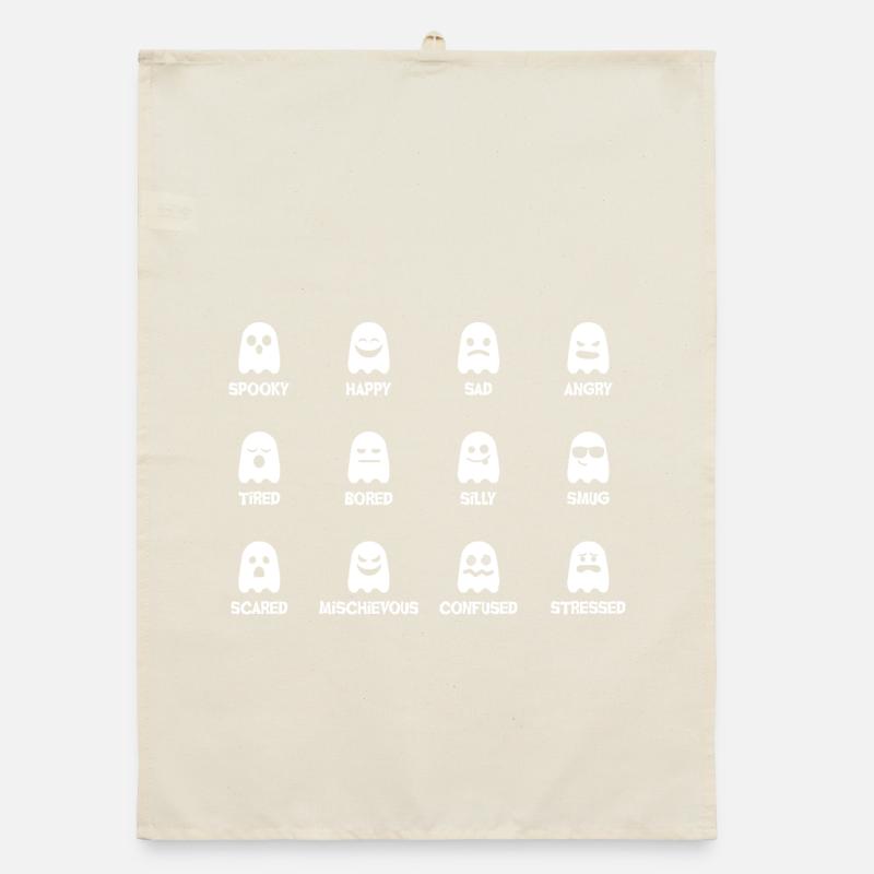 Ghost faces with varying moods Organic dish towel