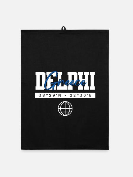 Delphi Griechenland Koordinaten Reise Souvenir - Organic Geschirrtuch - Schwarz - Vorne