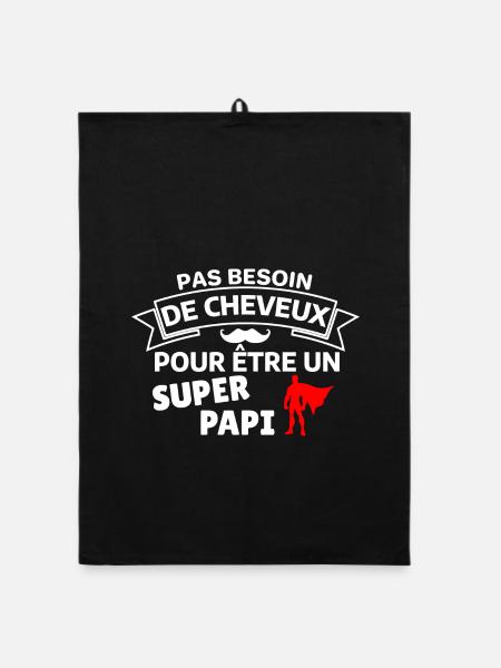 Humour capillaire super héros paternité - Torchon bio - noir - Devant