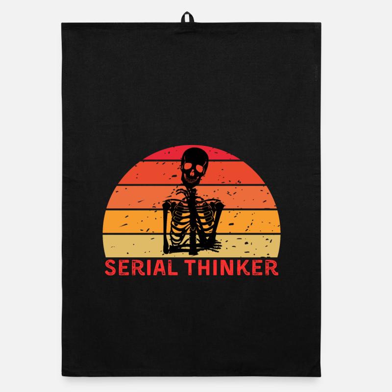 Serial Thinker Skeleton Thinking Retro Sunset - Organic dish towel - black