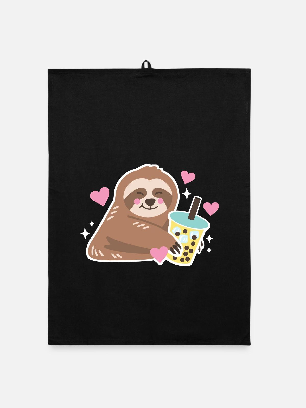 Faultier Bubble Tea Herz - Organic Geschirrtuch - Schwarz - Vorne