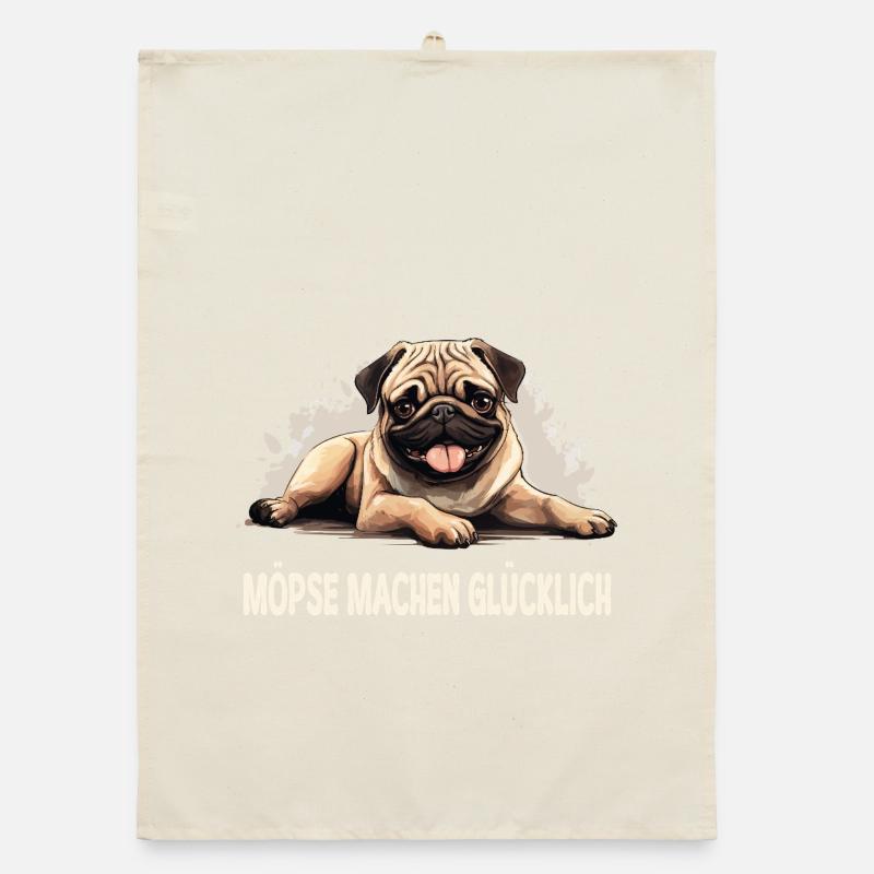 Glück ist… ein Mops im Leben! Organic Geschirrtuch