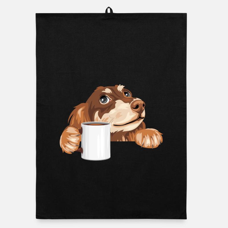 Träumender Dackel, der mit einer Tasse herausschaut Organic Geschirrtuch