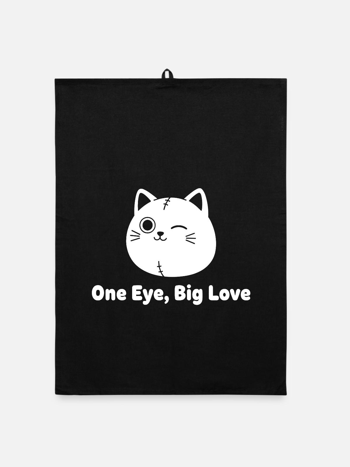 Winkekatze Patchwork Liebe - Organic Geschirrtuch - Schwarz - Vorne