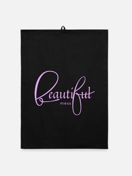 Beautiful Mess Pink Schriftzug - Organic Geschirrtuch - Schwarz