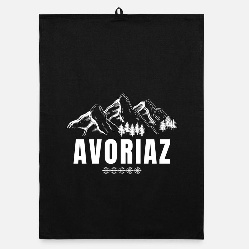 Avoriaz, station de ski, snowboard - Torchon bio - noir