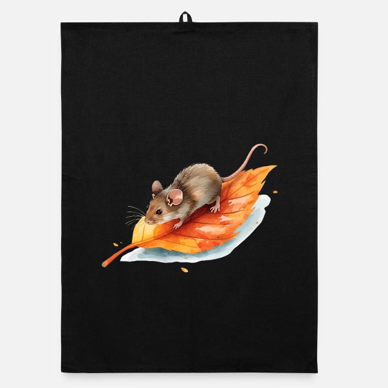 Mouse on Autumn Leaf Watercolor Motif Organic dish towel