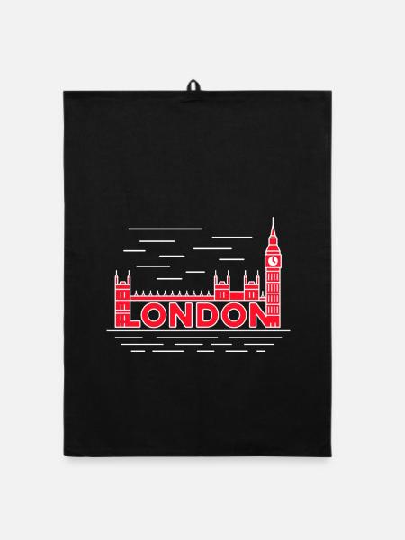 London Skyline Fettrot - Organic Geschirrtuch - Schwarz - Vorne