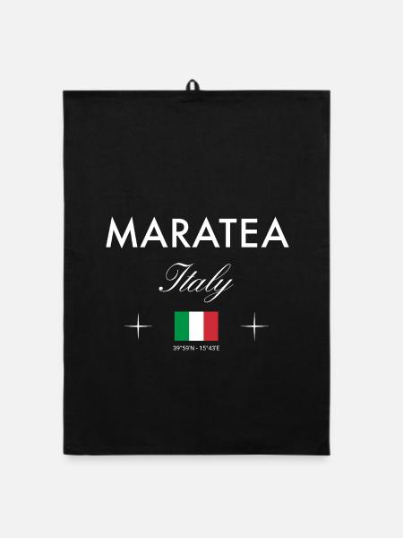 Maratea Italien Koordinaten Reise Souvenir - Organic Geschirrtuch - Schwarz - Vorne