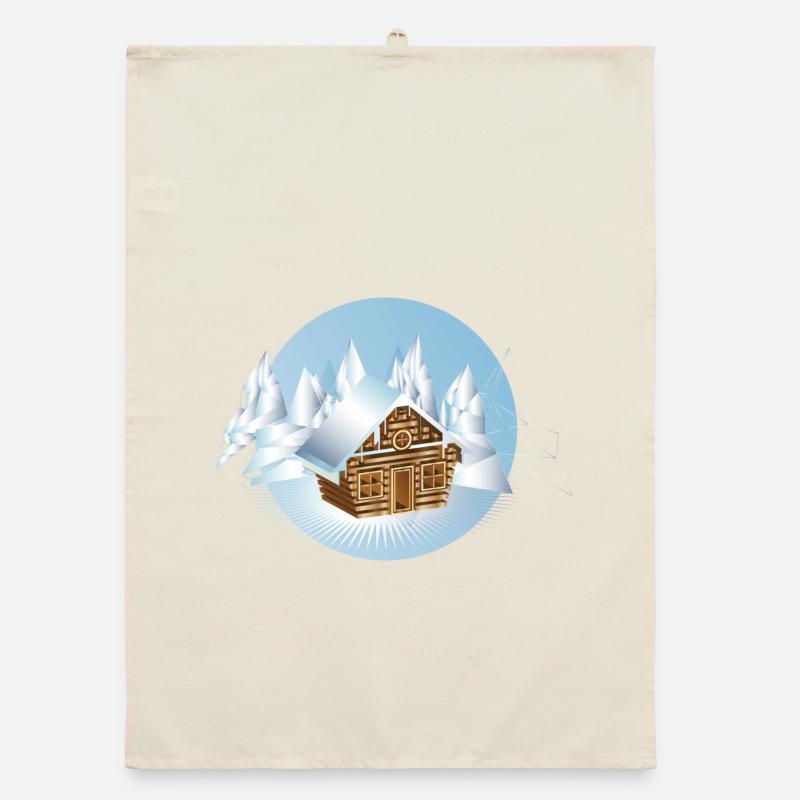 kleine Blockhütte inmitten einer Eislandschaft Organic Geschirrtuch