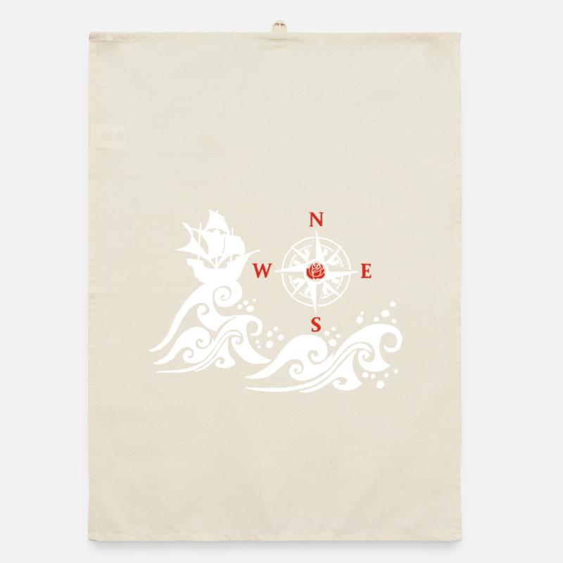 White and compass pink boat Organic dish towel