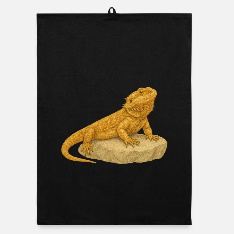 Yellow gecko on rocks Organic dish towel