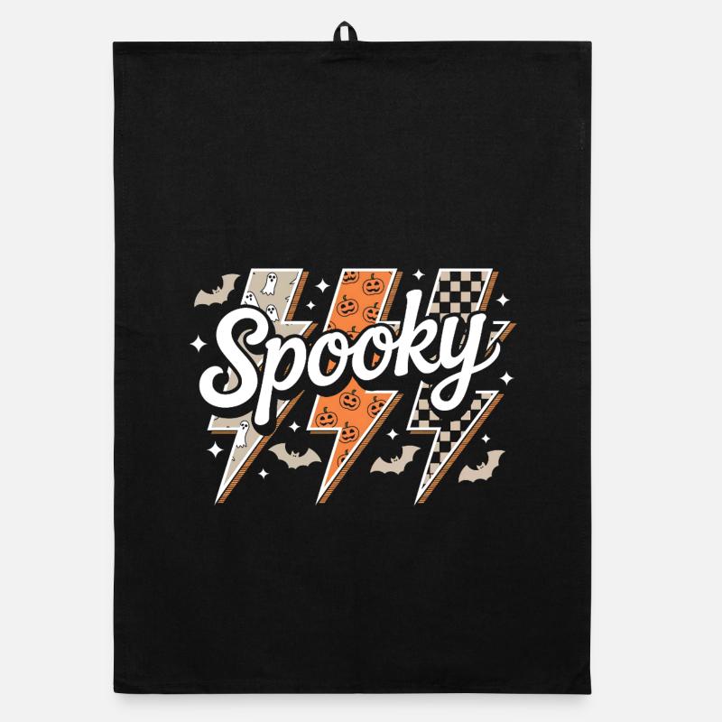 Spooky Retro Lightning Halloween Organic dish towel