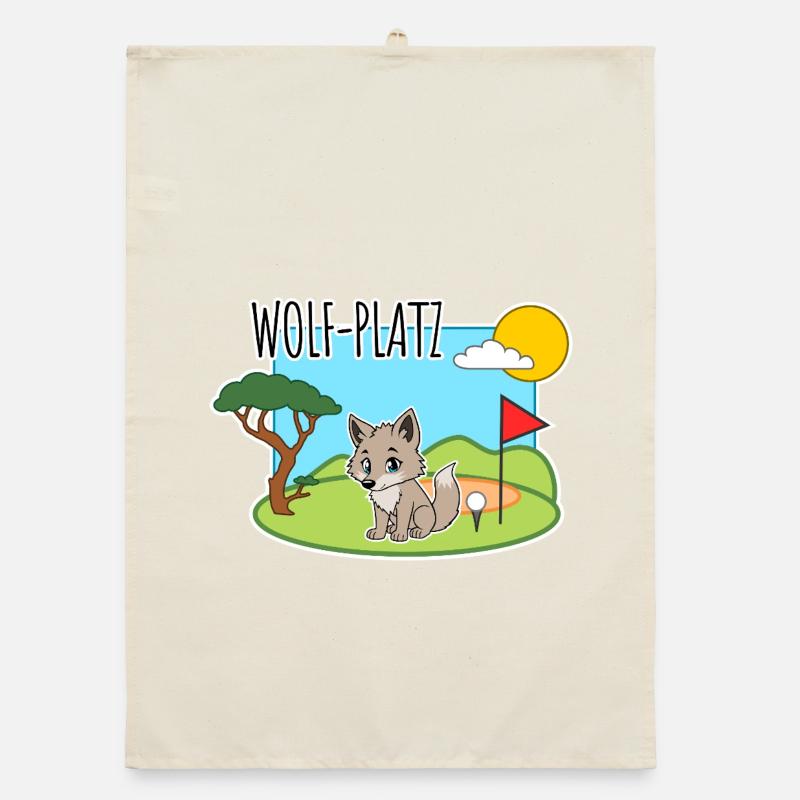 Wolf-Platz - Ein Wolf auf dem Golfplatz Organic Geschirrtuch