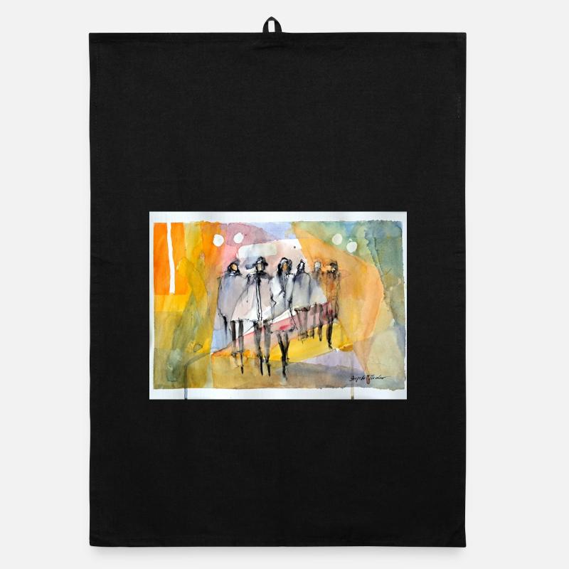 Abstrakte Menschen,  Aquarell  - Organic Geschirrtuch - Schwarz
