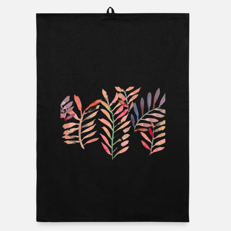 Feuilles aquarelle, rouge Torchon bio