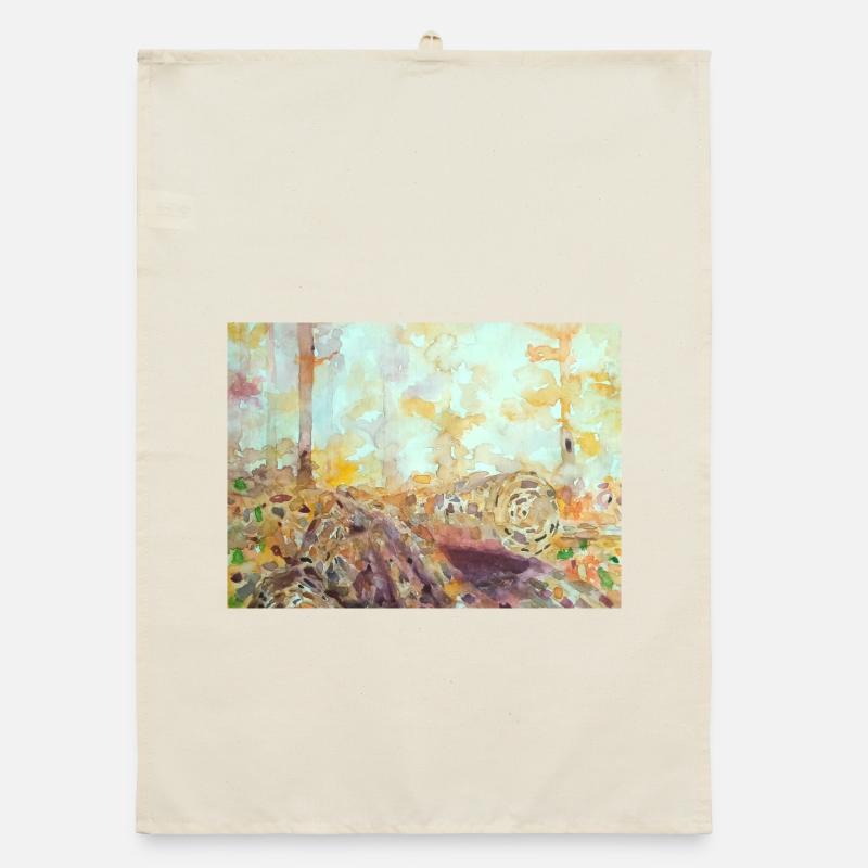 Paysage aquarelle forestier automne Torchon bio
