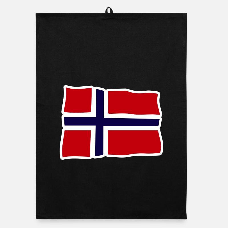 Norvège Drapeau ondulé Croix - Torchon bio - noir