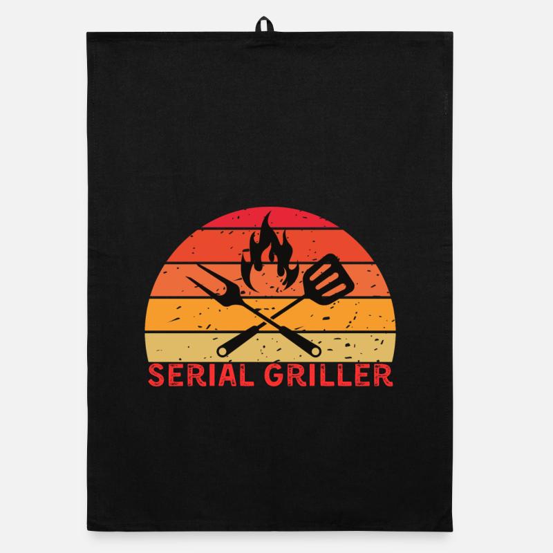Serial Griller Retro BBQ Design - Organic Geschirrtuch - Schwarz