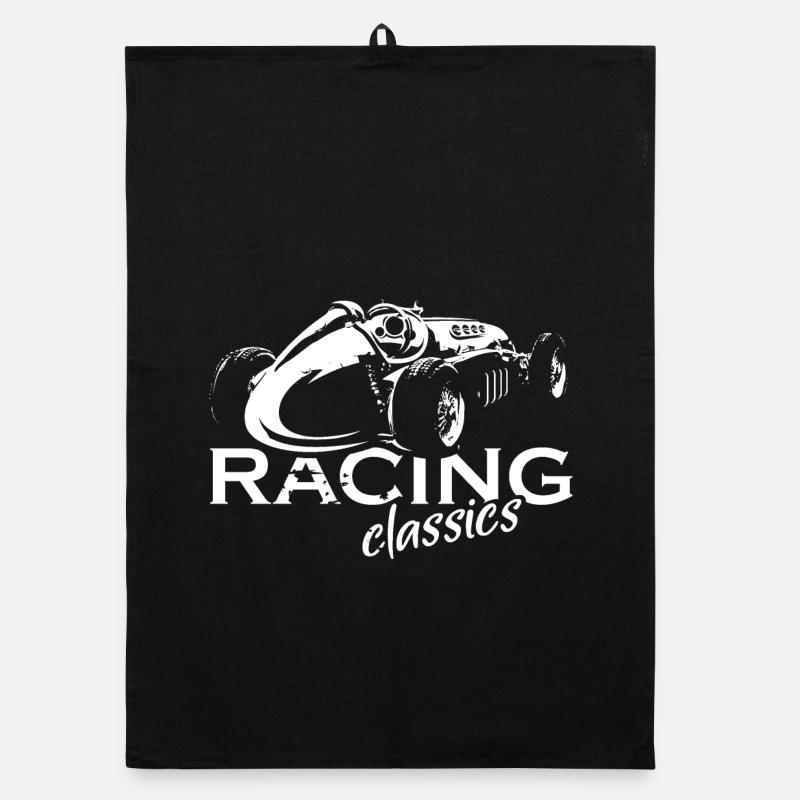 Retro Racing Oldtimer V8 Autos Symbol Logo icon - Organic Geschirrtuch - Schwarz