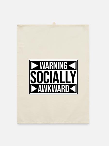 Warning Socially Awkward Lustig Sozial Unbeholfen - Organic Geschirrtuch - Natur - Vorne