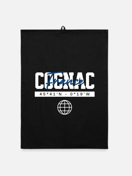 Cognac Frankreich Koordinaten Reise Souvenir - Organic Geschirrtuch - Schwarz - Vorne
