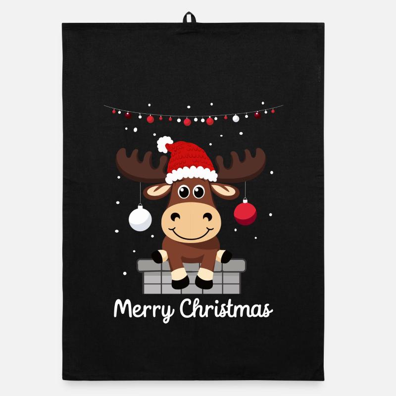 Süßer Weihnachtselch - Organic Geschirrtuch - Schwarz