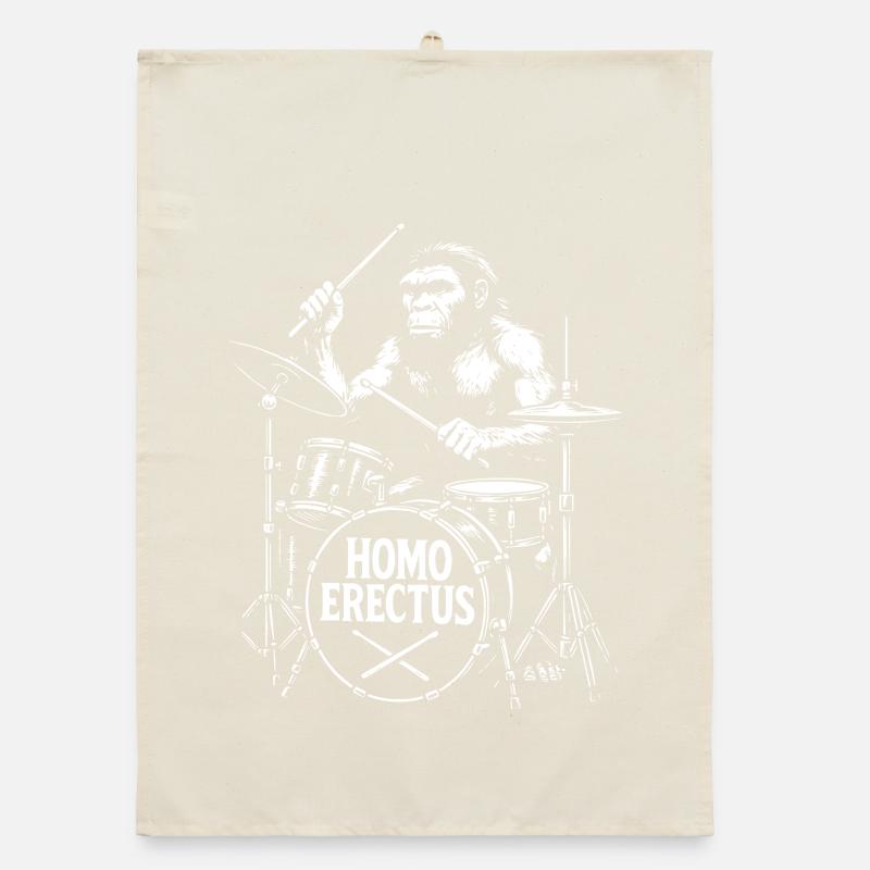 Progressive Homo Erectus Ape with Drums gift Organic dish towel